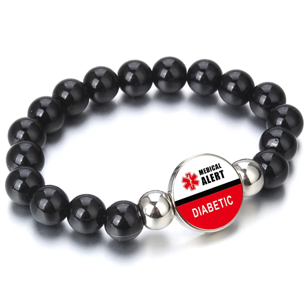 Customizable Logo Snap Button Beaded Bracelets Trendy Glass Stone Pearl Elastic Band for Diabetic Types 1 2 Heart Shape Gift