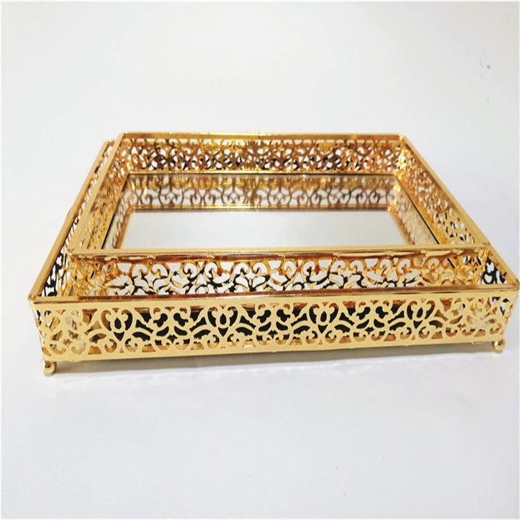 Pafu Eid Mubarak Cake Tray for Home Dining Table Creative Food Tray Dish Plate Metal Ramadan Decoration Tray