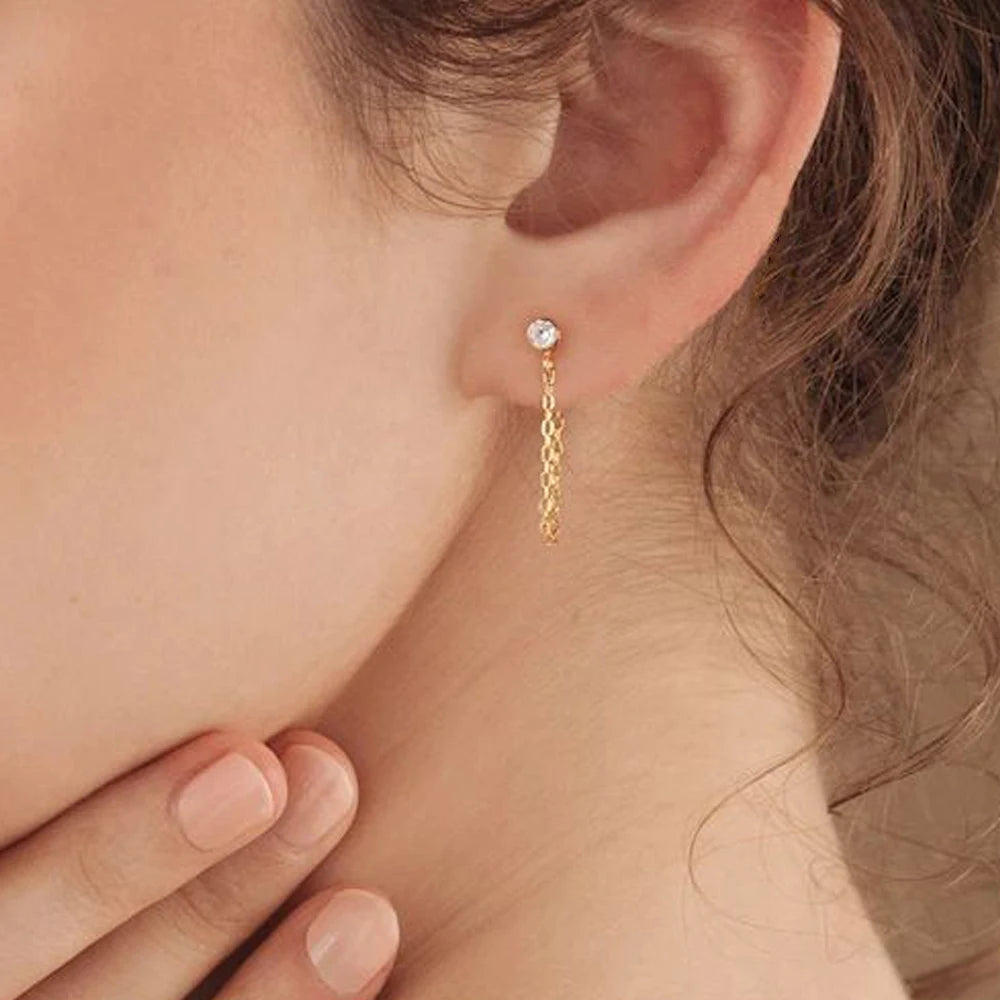 EManco New Rhinestone Birthstone Chain Studs Earrings Stainless Steel 12 Zodiac Signs Earrings Jewelry Gift Wholesale
