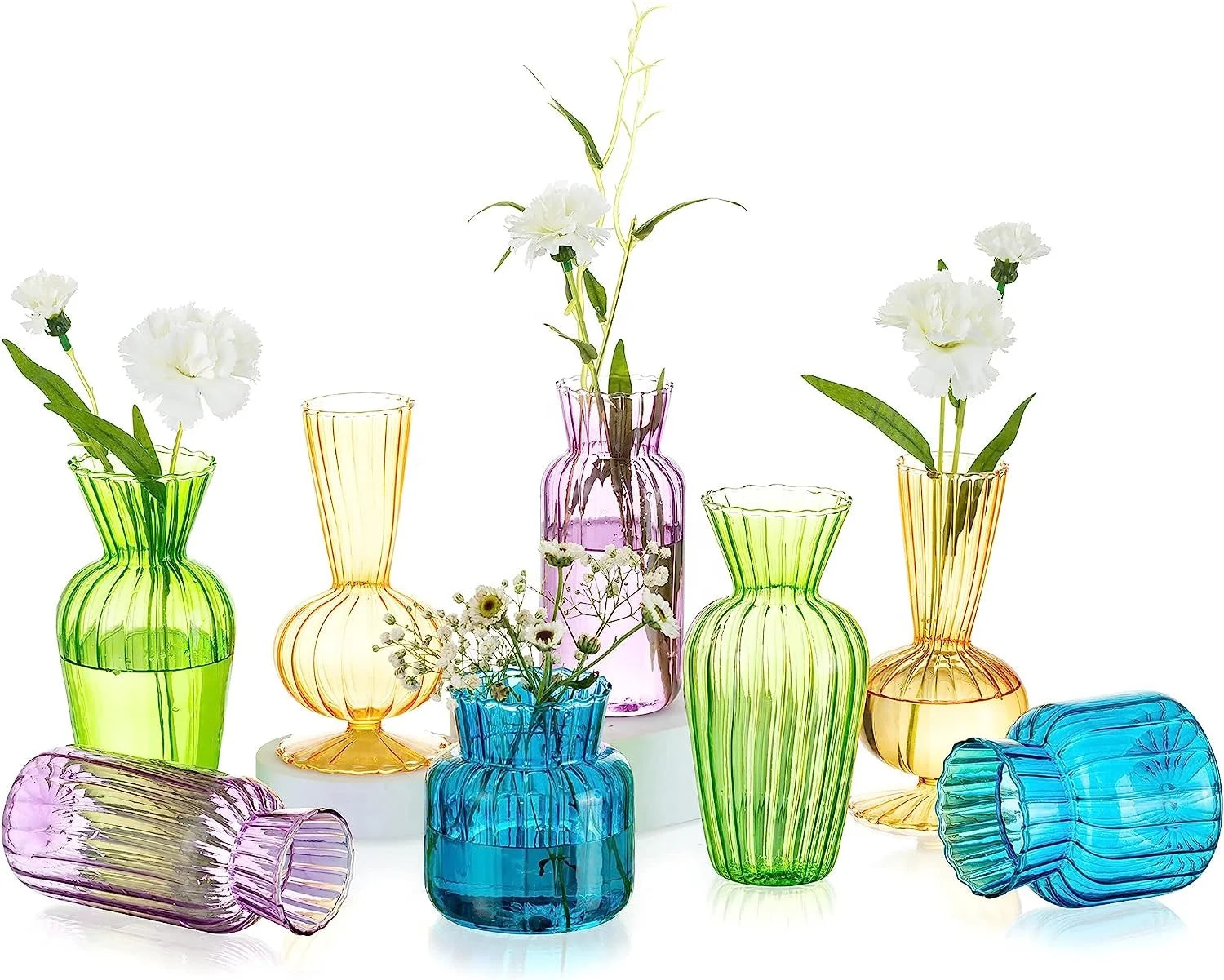 Modern Clear High Borosilicate Glass Lamp Worked Tabletop Vase Short Flowers Small Bud Roses Wedding Home Decor Customized Color