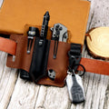 EDC Leather Sheath Cover Flashlight Belt Sheath Pocket Organizer Flashlight Tools with Hook for Leatherman