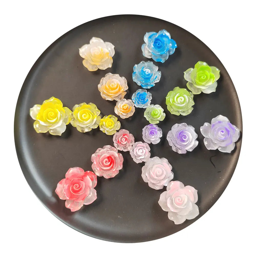 Wholesale 100Pcs/Lot 18/28/33MM Mixed Gradient Rose Flowers Resin Flatback Cabochons for Phone Case Nail Art Jewelry Making DIY