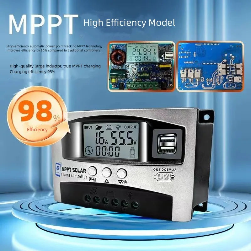 WiFi Bluetooth MPPT Solar Charge Controller 12V 24V 48V 60V LCD Display Dual USB Battery Charger 40A 30A 20A Lighting Controller
