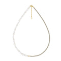 GPN27 RINNTIN Daitny Chunky Half Barque Pearl Half Silver Tennis Chain Choker Necklace 14K Gold Plated Pearl Necklace for Women