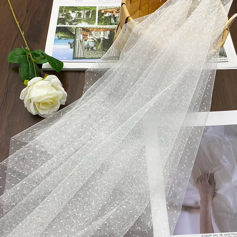 Fashion White 63\" Polyester Tulle Fabric Knitted Embroidery Mesh for Wedding Bridal Girl's Garments Soft In-Stock Material