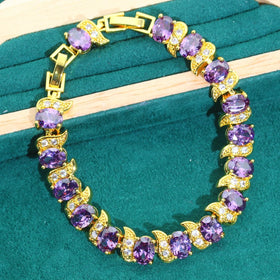 Natuna Cross Border Jewelry Necklace Copper Purple Zircon Necklace Ring Earrings Fashion Jewelry Set for Ladies