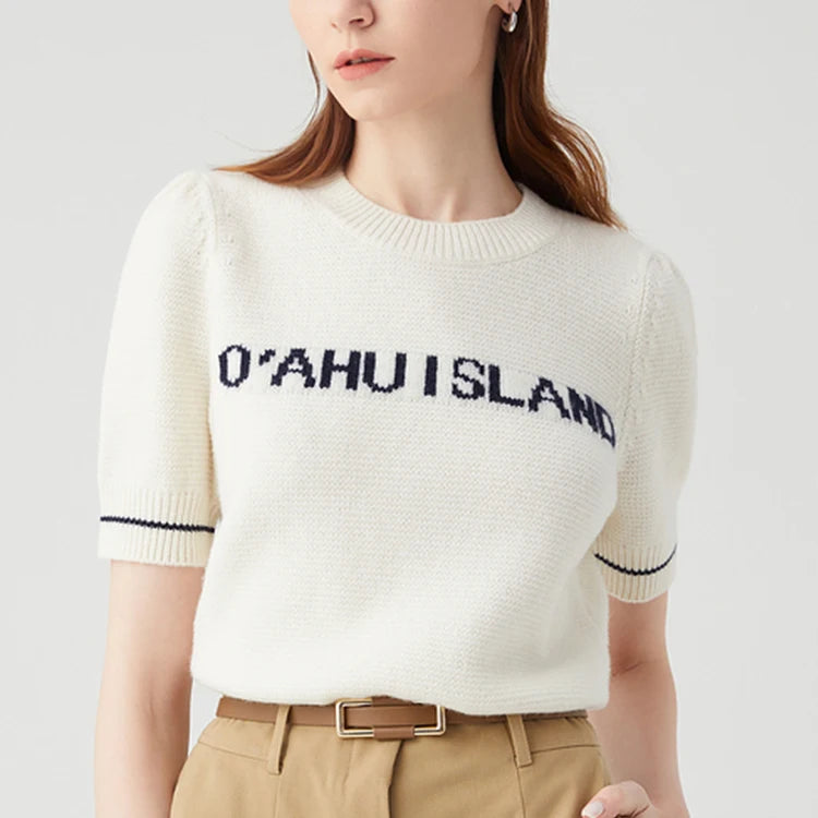 JM OEM/ODM Knitwear Top Jumper Long Sleeve Crew Neck Custom logo Letter Jacquard Pullover Women Sweater