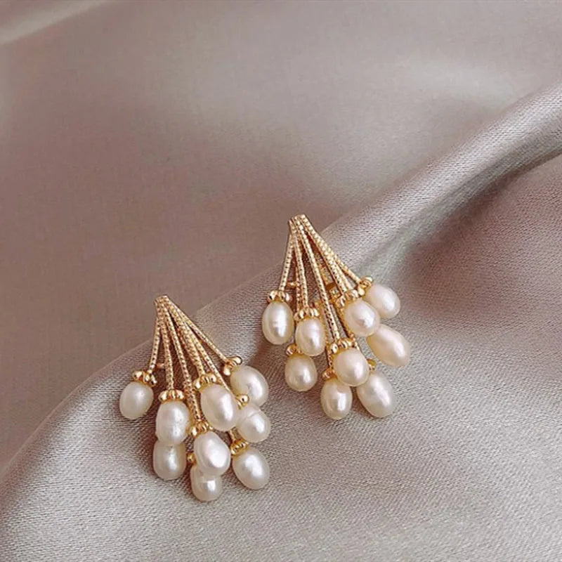 Hot Selling Korean Design Girls Earring 925 Silver Pin Tassel Baroque Dangle Pearl Stud Earrings