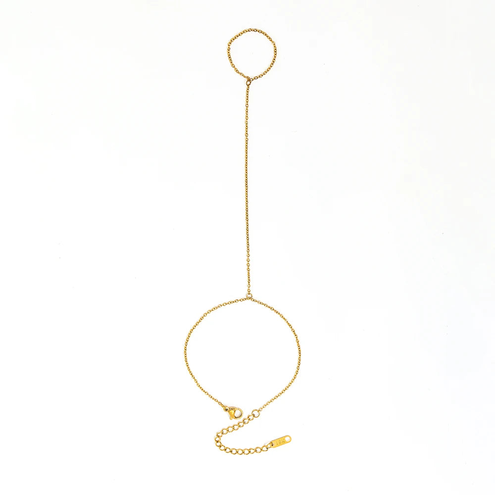 High-End Stainless Steel  Dainty Hand  Chain Tassel Bracelet Ring Dainty Fashion Style Wholesale Jewelry for Women