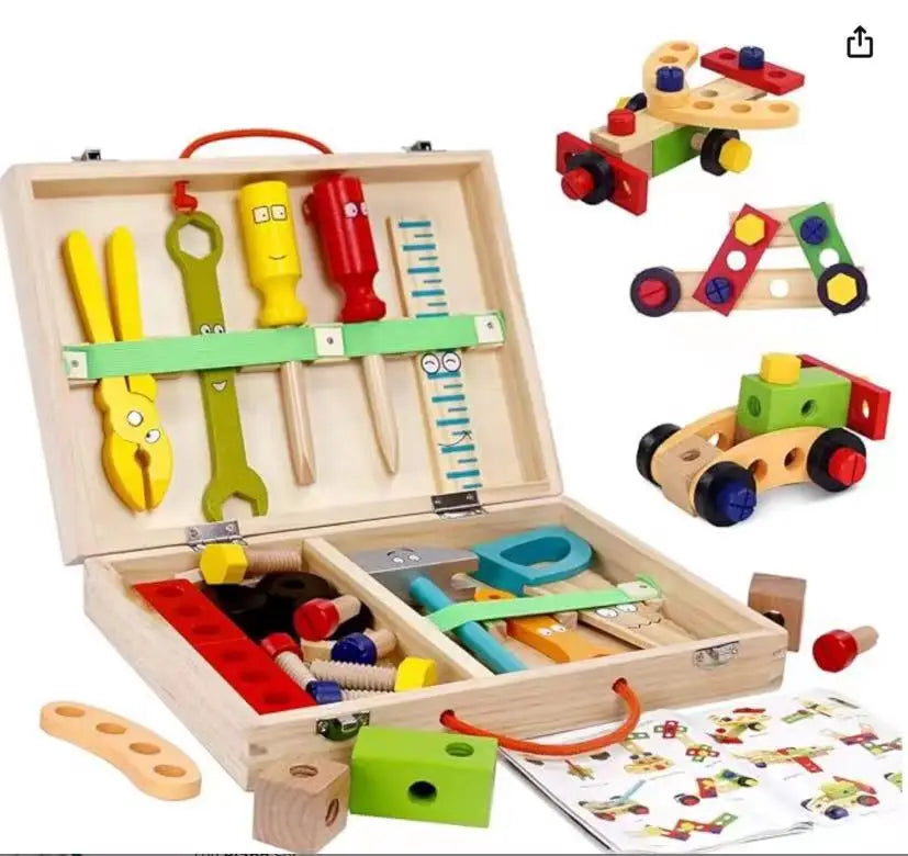 Children's Tool Kit Wooden Toolbox Kit Improve Kids Hands-on Ability Wooden Tool Toy Mechanic Tool Box Set DIY Gift for Children