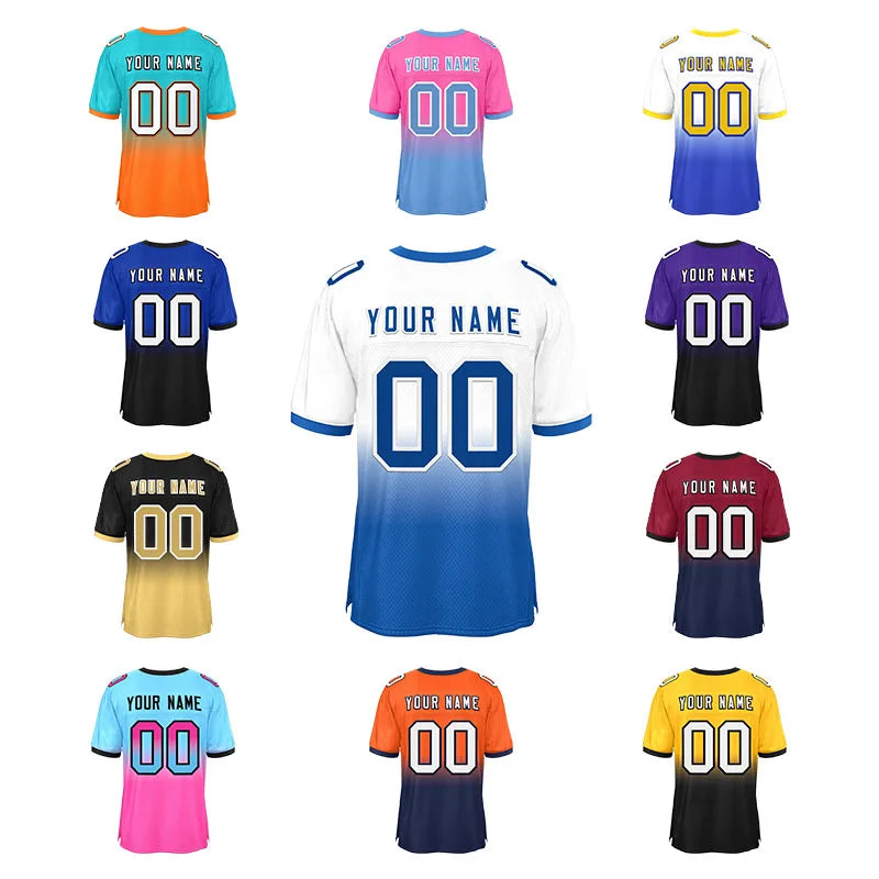 Customized Retro American Football & Rugby Shirts Plus Size Gradient Stitched Breathable Short Sleeve Printed for Adults