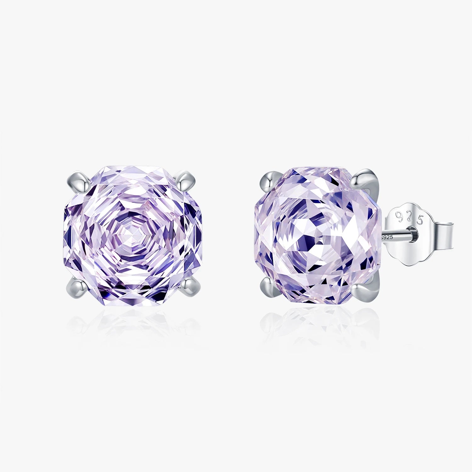 925 Sterling Silver Violet Rose Cut Simulated Amethyst Stud Earrings for Women Wedding Engagement Fine Jewelry