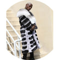 Men Thick Grey Rex Rabbit Coat With Long Big Fox Fur Collar Coat