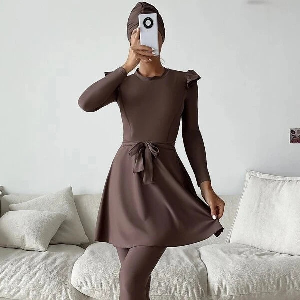 2023 New Muslim Borkini Modest Swimwear New Arab Swimsuit Belt Muslim Conservative Swimsuit Muslim Swimwear