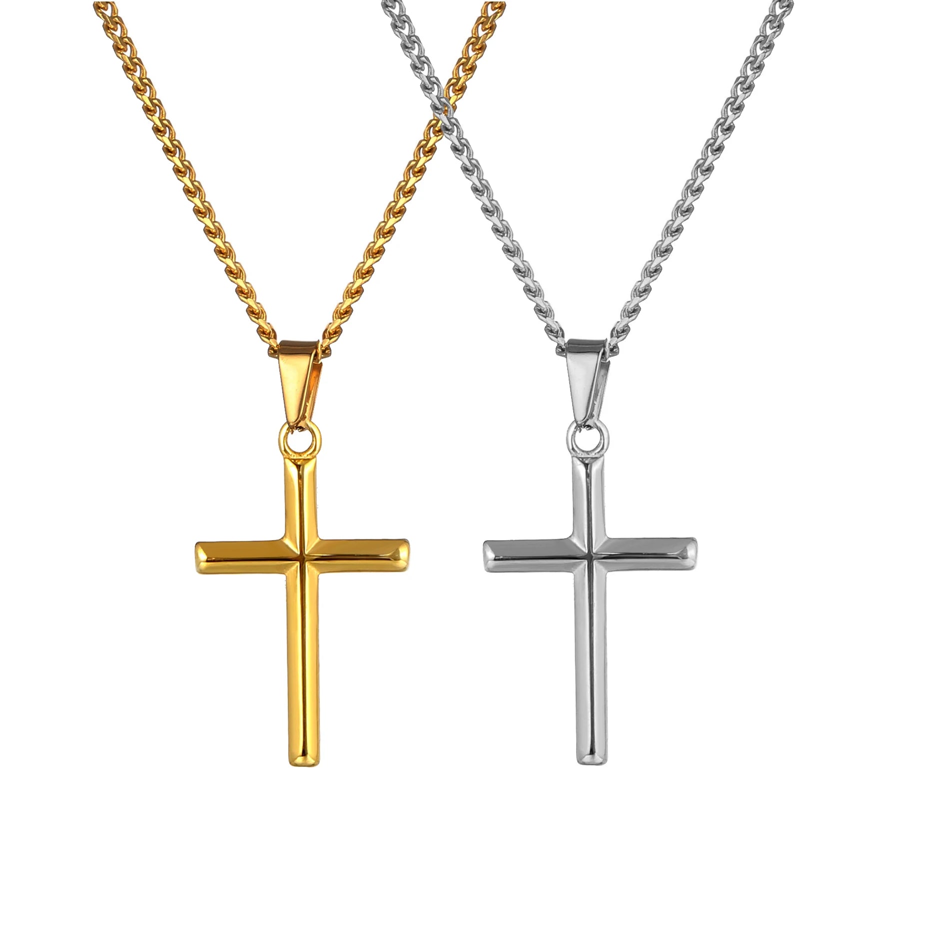 Factory Price 18k Gold Cross Pendant Necklace Stainless Steel Waterproof Gold Plated Jewelry Cuban Chain Sideways Cross Necklace