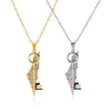 Manufacturer Rhinestone Palestine Map Chain Necklace Enameled 18K Gold Plated Enamel Crystal Palestinian Flag Pendant Necklace