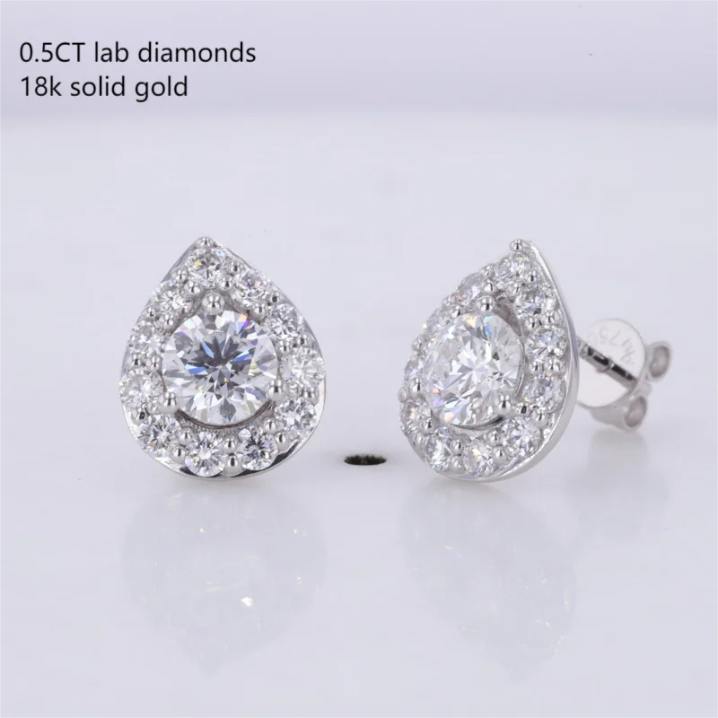 0.5ct Round CVD VVS HPHT DEF Lab Grown IGI Certified Diamond Earrings 10K 14K 18k Solid Gold Claw Lab Grown Diamond Stud Earring