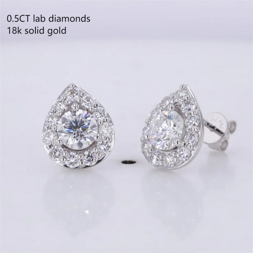 0.5ct CVD VVS HPHT DEF Lab Grown IGI Certified White Gold Filled 2mm Side Stones Round Brilliant Cut Classic Stud Earrings