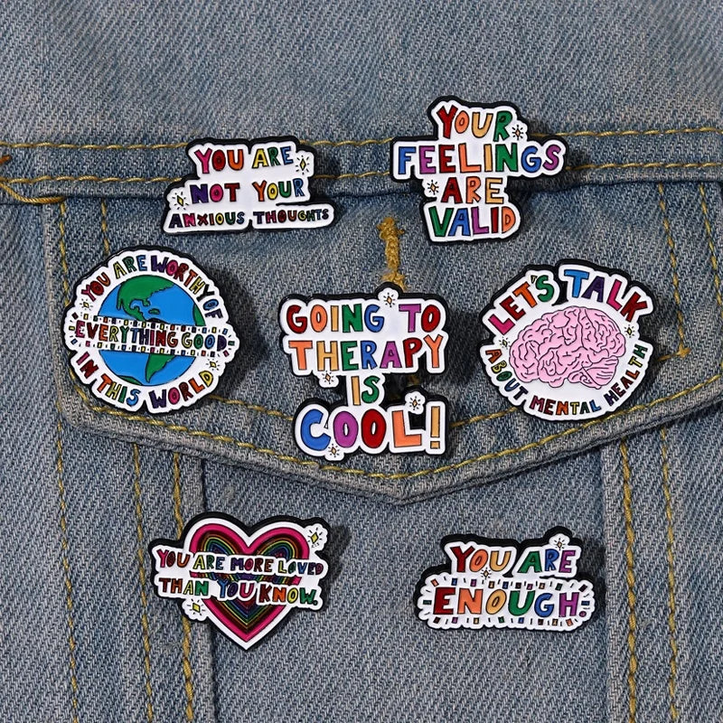 Let 's Talk About Mental Healtn Enamel Pin Brain Thinking Inspirational Quotes Brooch Metal Badge Decoration Cartoon Pin Jewelry