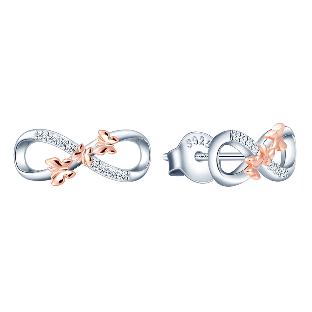 925 Silver Color Contrast Butterfly and Infinity Symbol Entwined CZ Earrings Anti Tarnish Jewelry