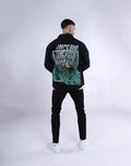 Imperio Design Casual Winter Denim Overshirt Full Sleeve Graphic Print Back Tropical Leaf Pattern Layered Typography Breathable