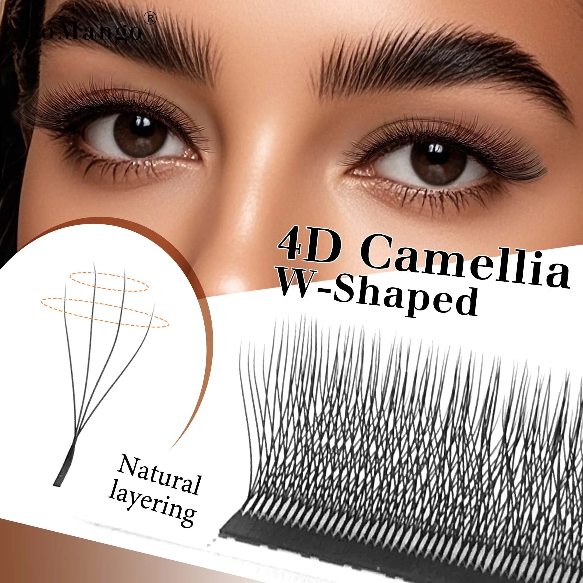 CoMango Auto-flowering Camellia 4D W Mega Volume Cruelty-Free Vegan 12-Rows Natural Long for False Eyelashes Extensions