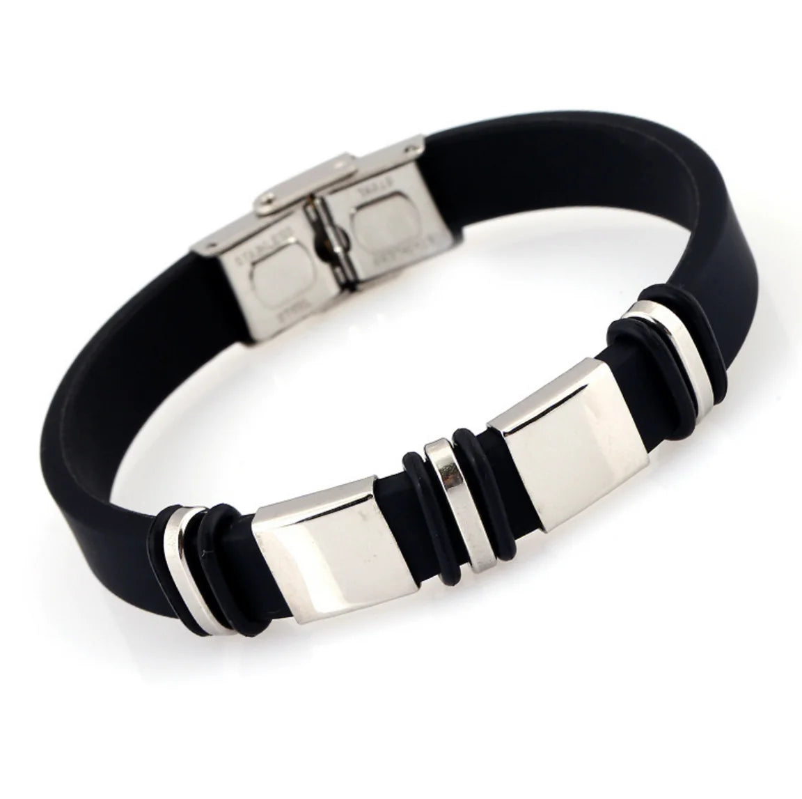 GJB098 Cool Fashion Mens Boys Best Birthday Gift Stainless Steel Silicone Bracelet Bracelet Wristband Bf Bangle Rubber
