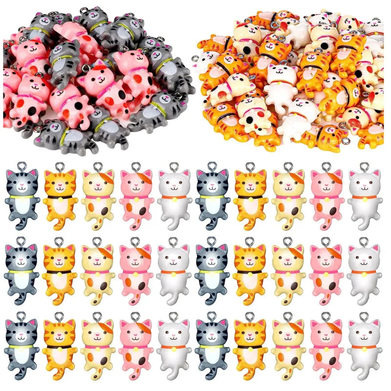 Cat Charms for Jewelry Making Resin Cat Pendant Charms Mixed Color Cute Animal Bracelets Necklaces Earrings