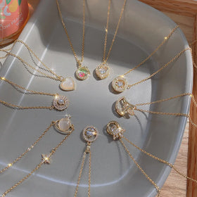 Female Healing Stone Pendant Clavicle Chain Fashion Rhinestones Choker Titanium Steel Gold Plated Necklace Jewelry