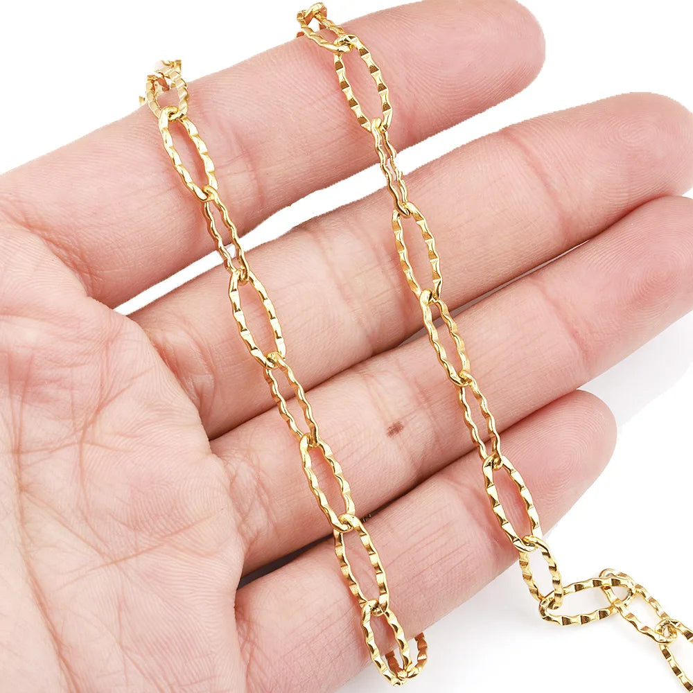 Jewelry Stainless Steel 18K Vacuum Gold Plated Chain Patterned Oval Chain in Bulk