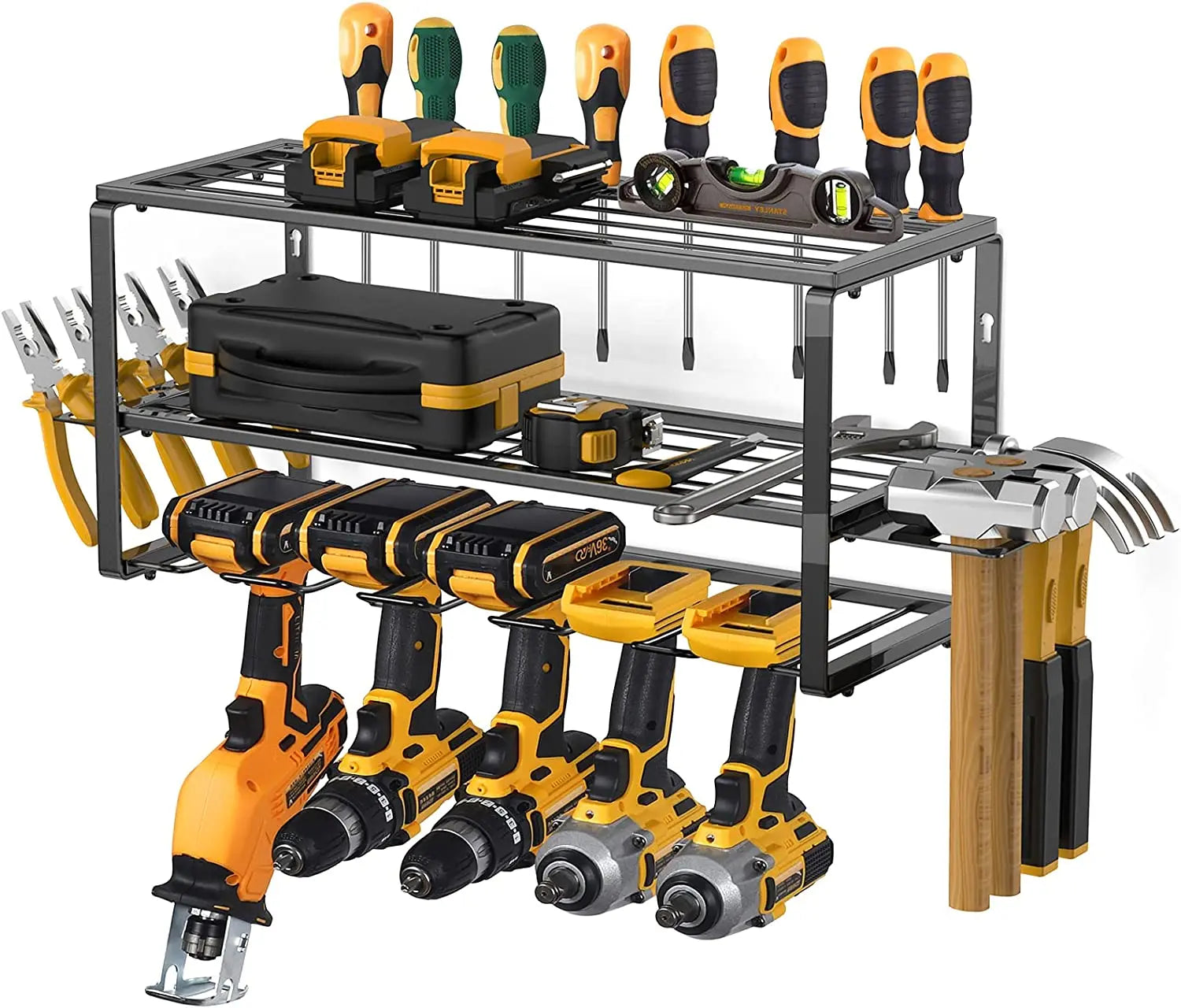 Power Tool Organizer Garage Organization with 5 Drill Holders Organizers Storage Wall Mount Metal Shelf