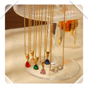 Ins Style Stainless Steel Women's Necklace Droplet Shaped with Fading Zircon Diamonds Not Fading Diamond-Studded Jewelry