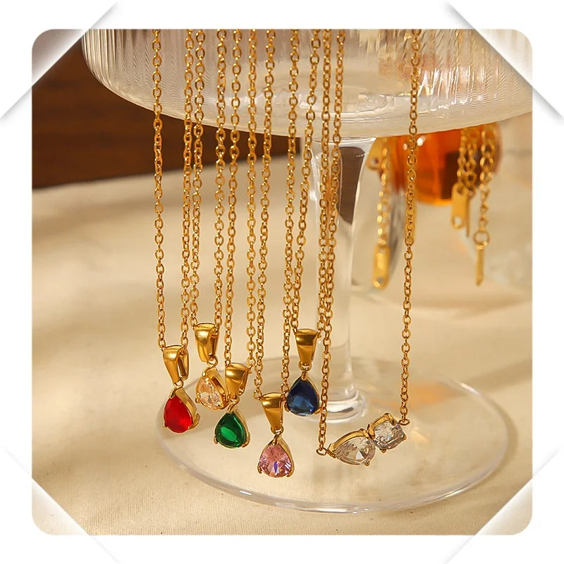 Ins Style Stainless Steel Women's Necklace Droplet Shaped with Fading Zircon Diamonds Not Fading Diamond-Studded Jewelry