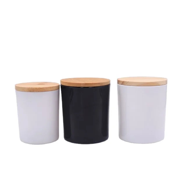Custom logo Glass Candle Jars Container Colored Making Private Label Candle Glass Jar with Wooden Lid for Home Decoration