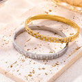 YF6231 Checkered CZ Bangle Bracelet Square Grid Pattern 18K Gold Plated Stainless Steel Non Tarnish Hypoallergenic for Women