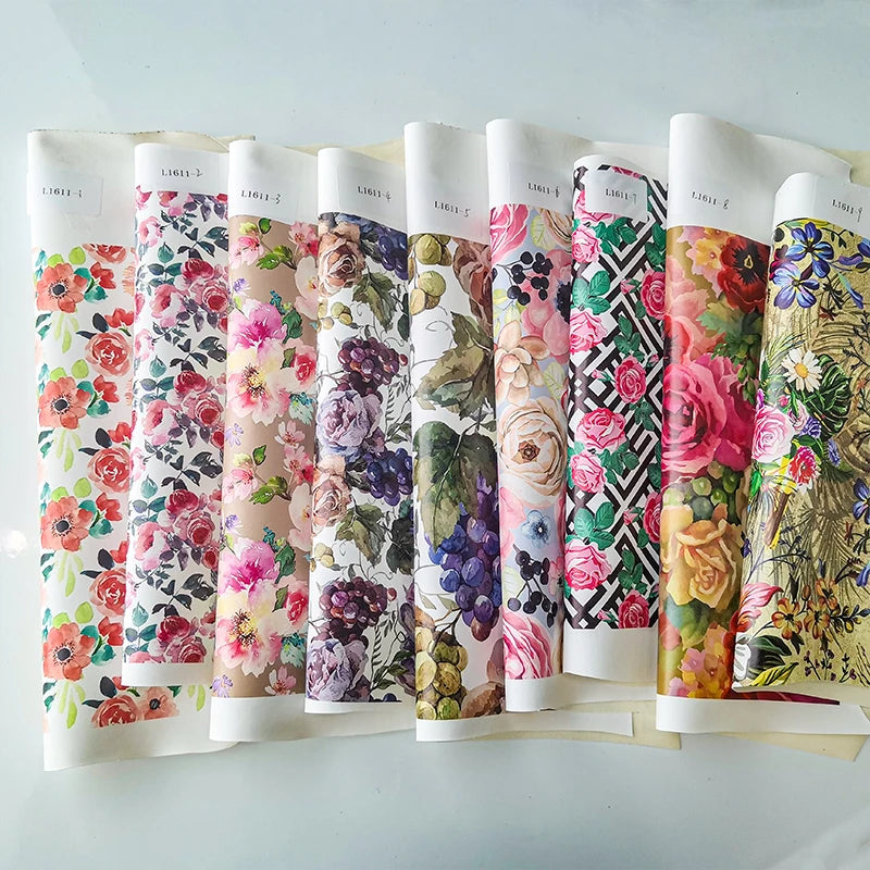 Printed Faux Leather Fabric Flowers Element Pattern Custom Printed Faux Leather for Making Throw Pillow Luggage Shoes