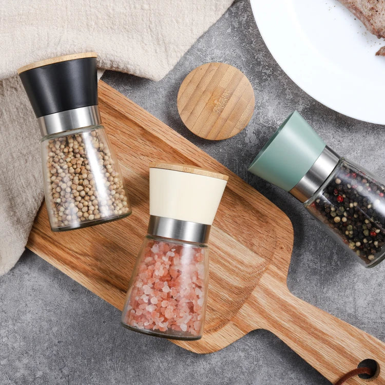 Wholesale Manual Commercial Ceramic Burr Spice Grinder Salt and Pepper Grinders with Bamboo Lid