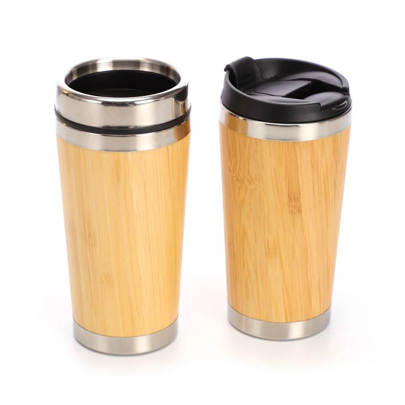 450 ML New Design Bamboo Stainless Steel Auto Cup Water Bottle Eco Double Wall Bamboo Water Bottle Bamboo Thermos