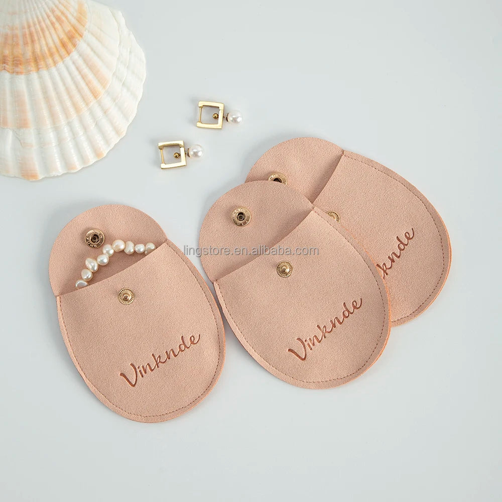 7.8*8.5cm Gold Button Velvet Suede Microfiber Jewelry Packaging Pouch Nude Embossed Flap for Earrings Rings Elegant Gift Idea