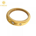 Anti Tarnish Ladies Jewelry Trendy Tarnish Free Gold Plated Sun Cubic Zirconia Stainless Steel Ring Women