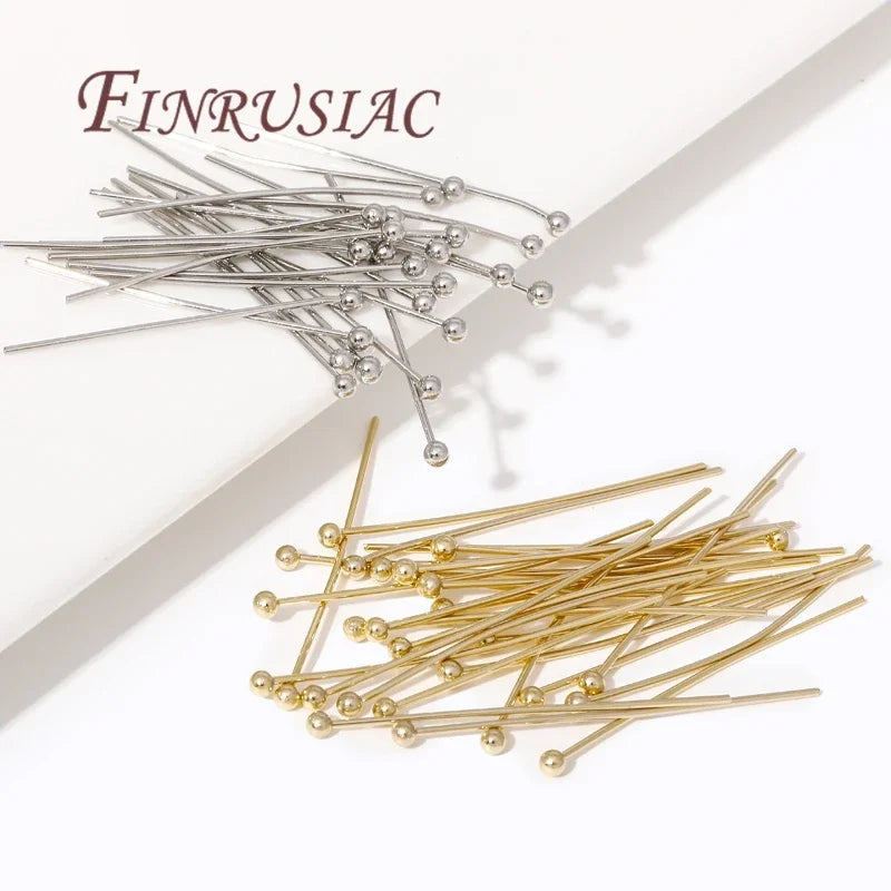 14K Gold Plated DIY Jewelry Pins 50pcs Lot Ball Top for Bracelet Accessories Professional Real Gold Plating