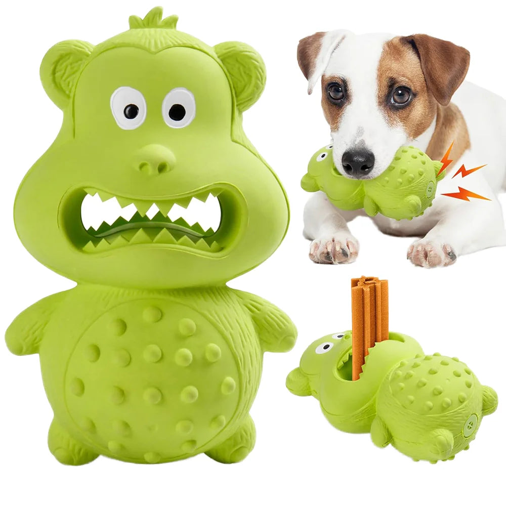 Two-Faced Monkey Chew Toy for Aggressive Chewers Rubber Slow Food Toy Sound Strong Wear Resistant Dog Chew Toy for Clean Pets