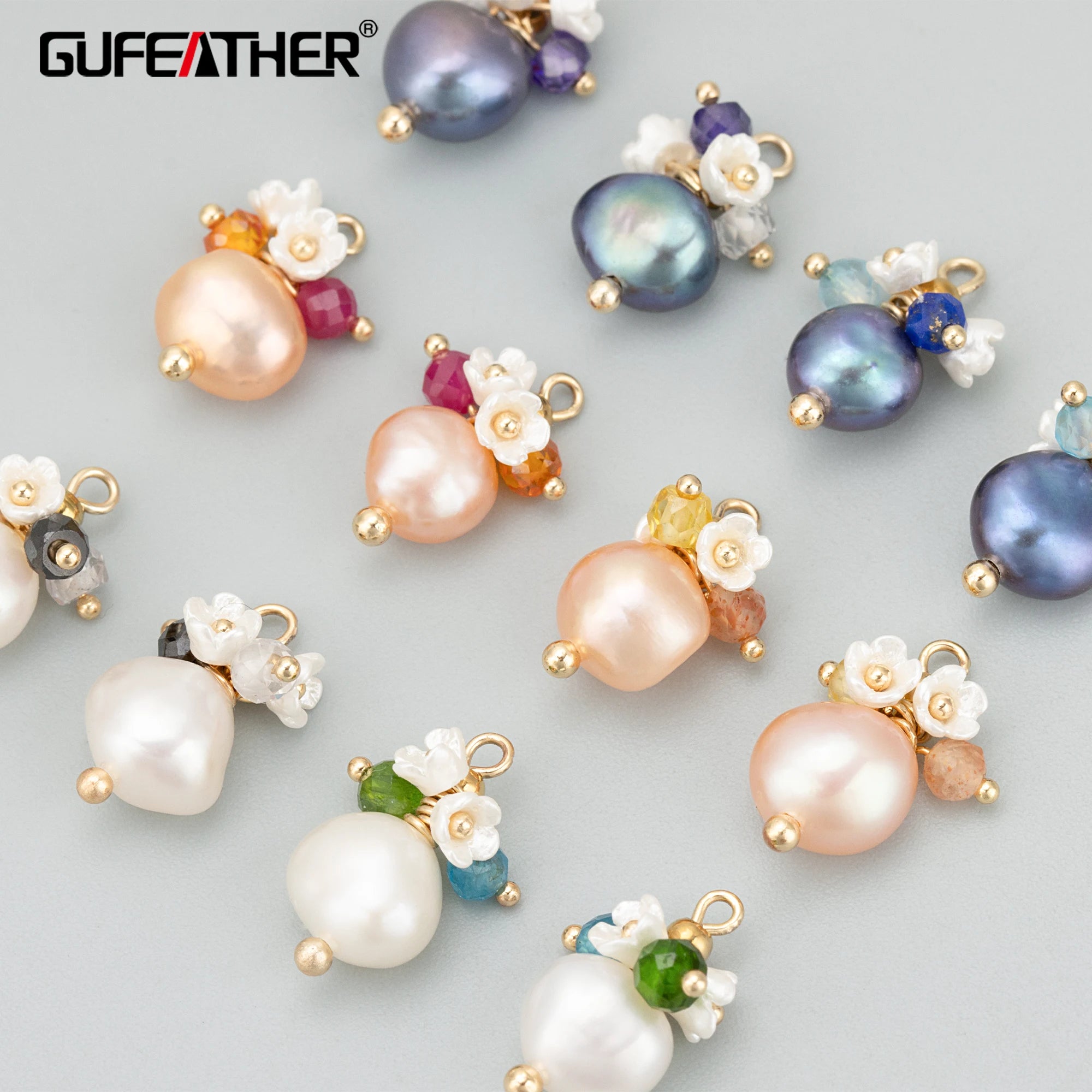 GUFEATHER ME43 18k Gold Plated Copper & Natural Pearl Handmade DIY Earrings & Pendant Findings Nickel Free 2pcs/Lot