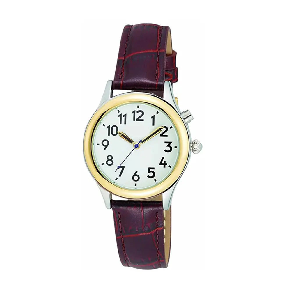 English Golden Ladies Talking Wrist Watch With Date Loud Alarm Clock Visually Impaired and Blind People