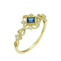925 Sterling Silver Vintage Sapphire Flower Rings for Women 14K Gold Plated Retro Hollow Simple Ring