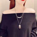 European and American Bazaar Women's Long Chain Necklace Silver Sweater with Natural Baroque Keshi Pearl Elegant and Stylish