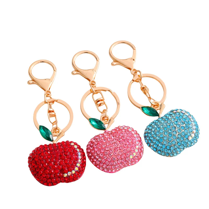 Luxury Apple Keychain Premium Rhinestone Car Pendant Fashion Zinc Alloy Fruit Keyring Creative Gift for Women Men