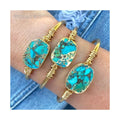 BM27695 Raw Mojave Turquoise Bracelet Cuff Adjustable Raw Stone Gold Plated Bangle
