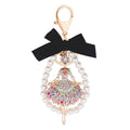 Korean Elegant Bling Rhinestone Crystal Ballet Girl Key Chain Pearl Ballerina Girl Charm Keychain for Gift