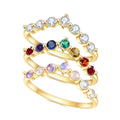 V Shape Seven Stone Minimalistic Simple Stackable 925 Sterling Silver CZ Opal Multi Gemstone Ring Bands